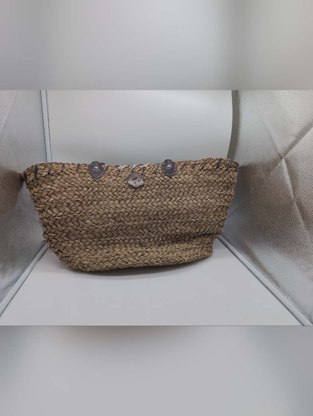 Sun N Sand Large 17x12x7 Woven Straw Tote Bag in Natural Brown